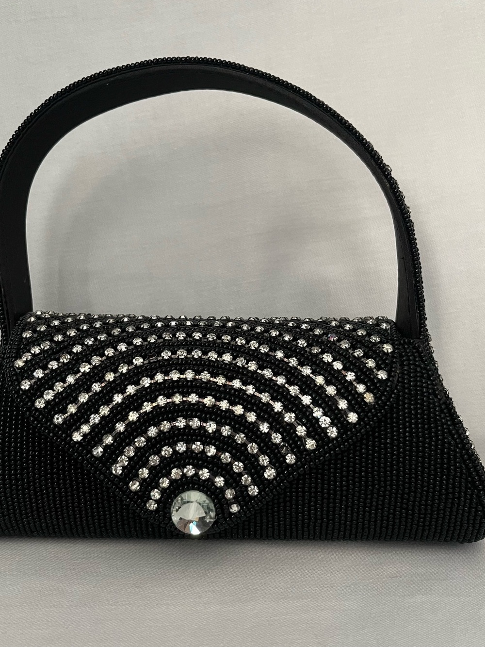 Black Beaded Evening Handbag with Crystal Accents